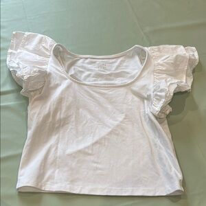 A New Day White Ruffled Crop Blouse